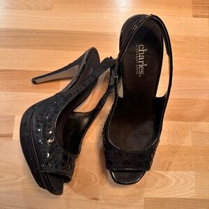 Charles by Charles David Black Satin Slingback Heel